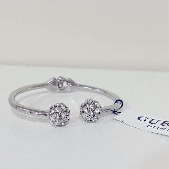 GUESS Silver Tone Open Hinged Cuff Bracelet - Picture 2 of 6